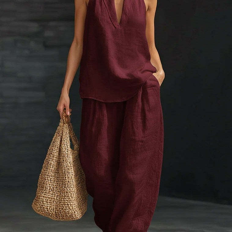 Spring And Summer New Arrival V-neck Halter Sleeveless Casual Women's Set