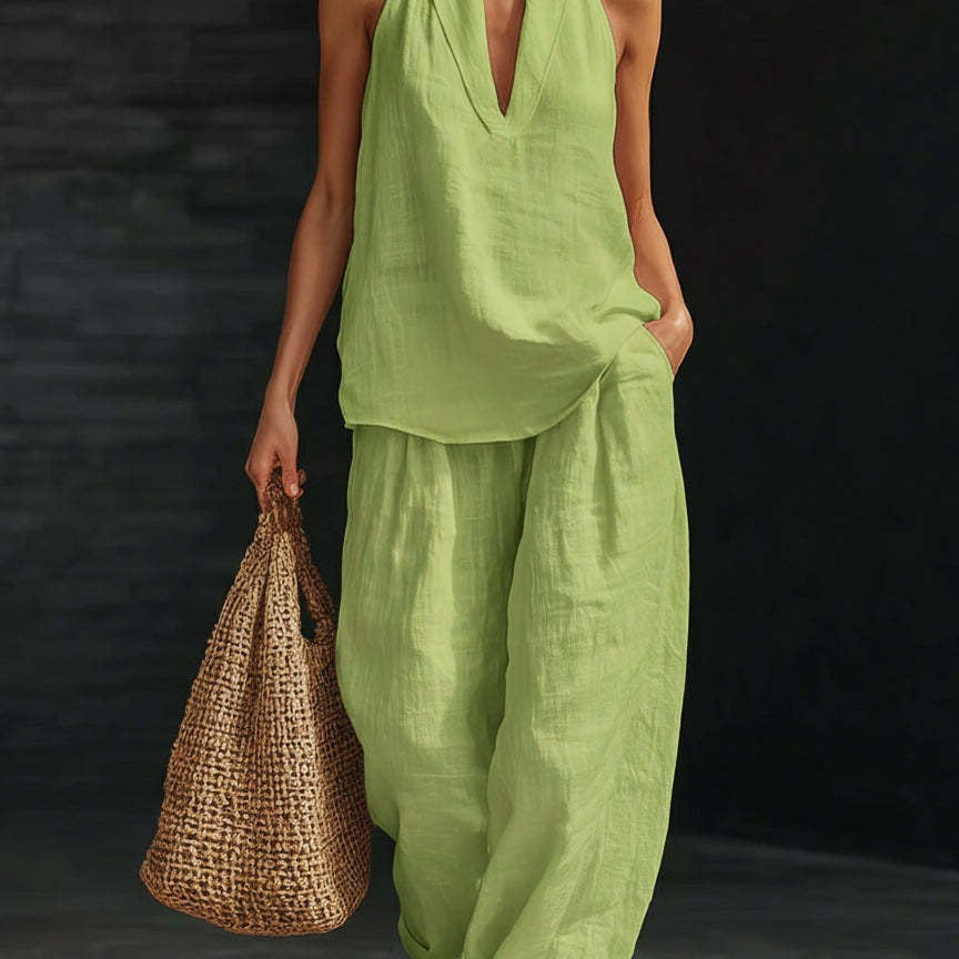 Spring And Summer New Arrival V-neck Halter Sleeveless Casual Women's Set