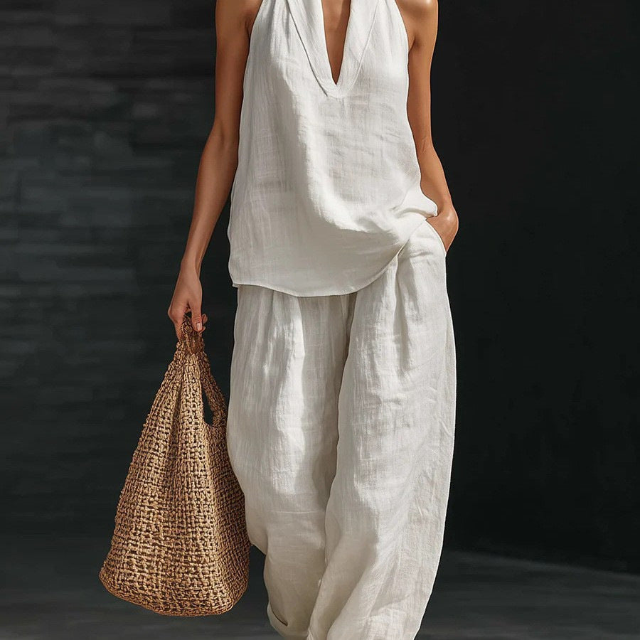 Spring And Summer New Arrival V-neck Halter Sleeveless Casual Women's Set