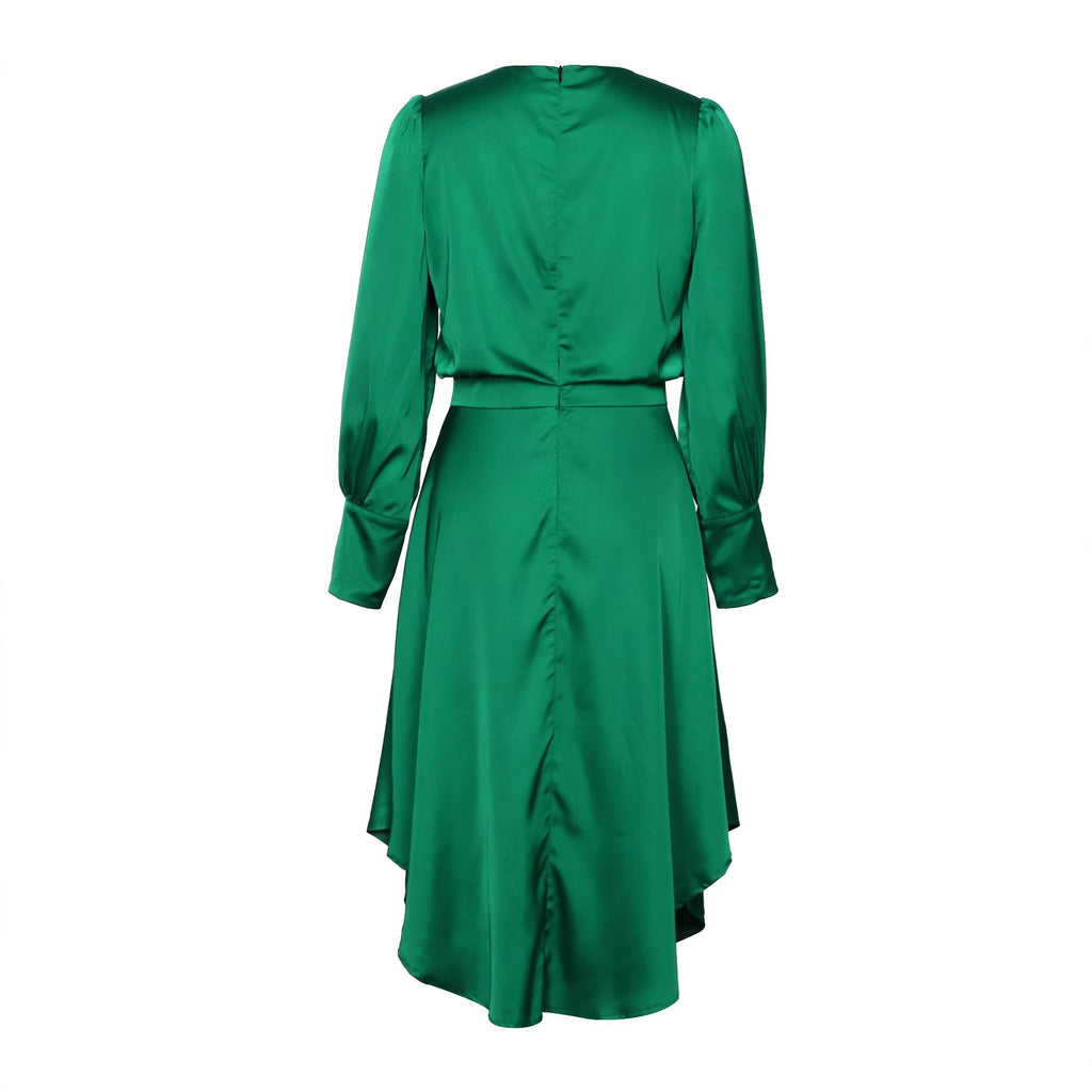 Solid-color Minimalist Lace-up French-style Light-luxury Midi Dress