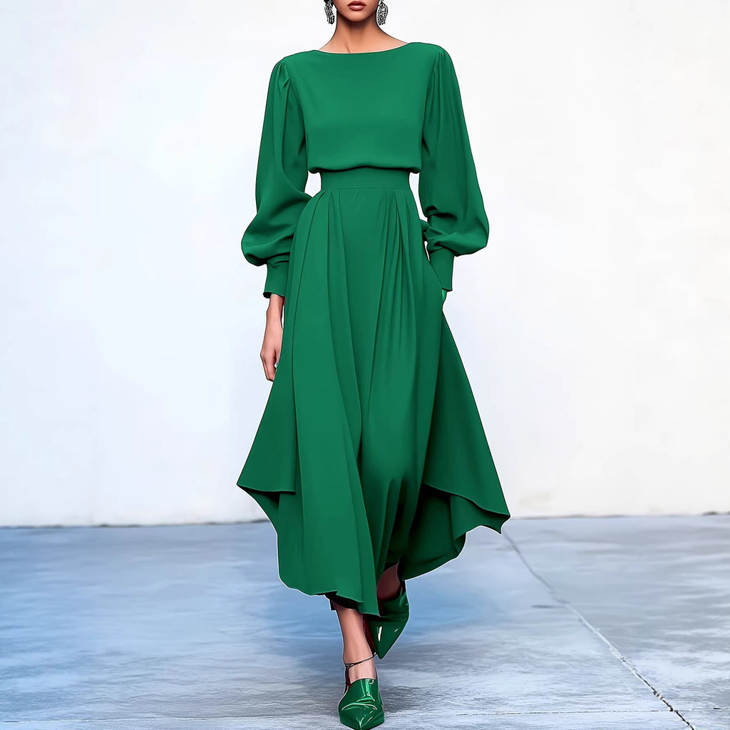 Solid-color Minimalist Lace-up French-style Light-luxury Midi Dress