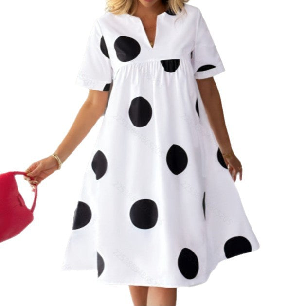 Black And White Polka-dot Midi Dress
