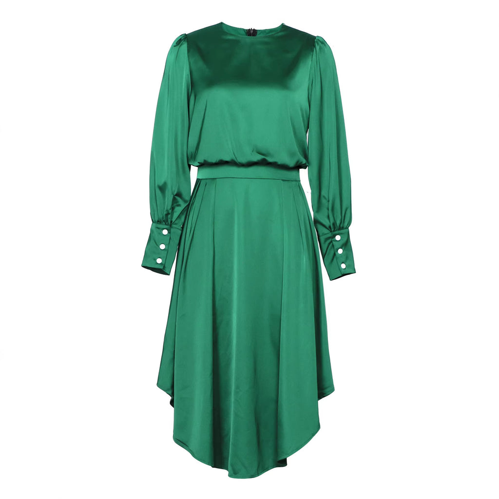 Solid-color Minimalist Lace-up French-style Light-luxury Midi Dress